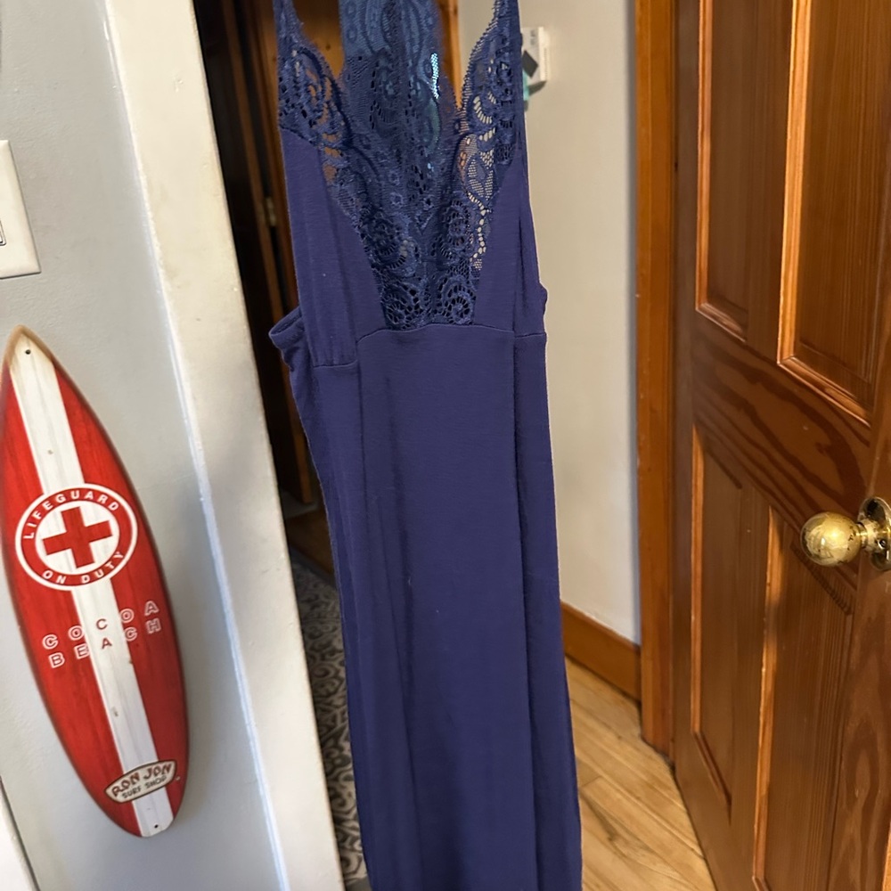 Elegant Navy Lace-Trimmed Nightgown